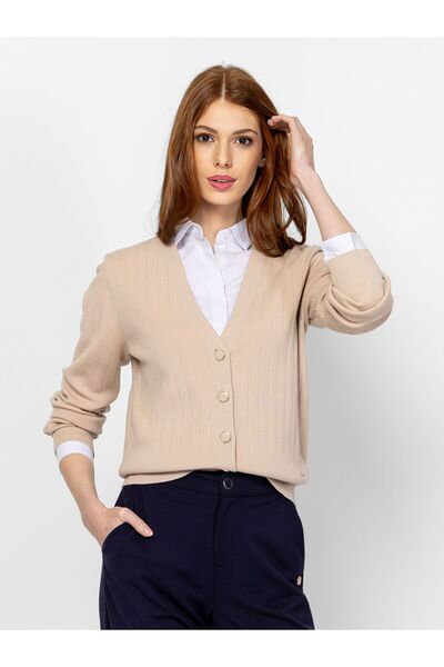 Heavy Tools Fine knit cardigan for women, HIELA SAND M
