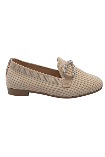 Bluefeet Beige Knitwear Stone Women's Heeled Ballerina Shoes