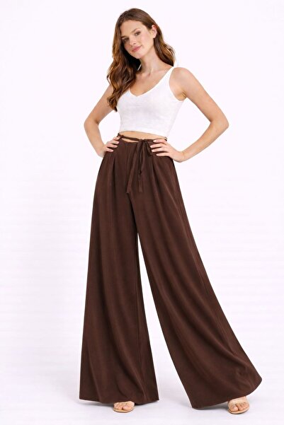 b buhari bykoc High Waist Binding Zip Detail Wide-Leg Palazzo Pants