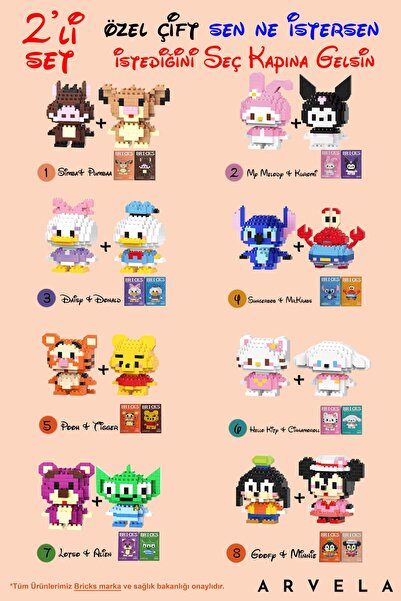 Arvela Rastgele 2’li Bricks Mini Blok Karakter Figür Seti – Sürpriz Çift