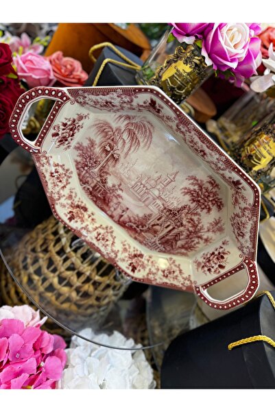 hediye طبق تقديم من البورسلين مع مقبض من إستير هوم ديكور، مقاس 36*24 سم