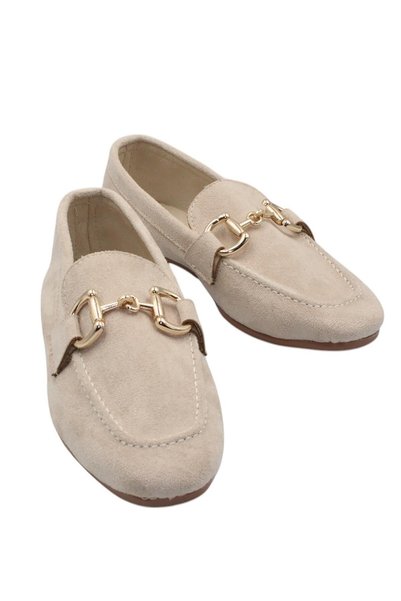 Bluefeet Beige Women's Buckle Daily Suede Ballerina Shoes