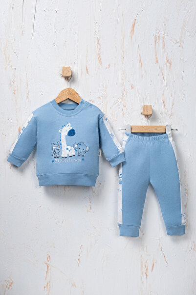 Rocha Baby Rocha Baby Zoo Friends Embroidered 2-Piece Set - Striped Detail Cotton Piece Sweatshirt and Bottom Set