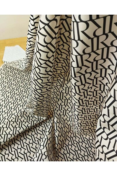 Kumaş Parça Telali Beige Letter Patterned Lined K Fabric 140X260Cm