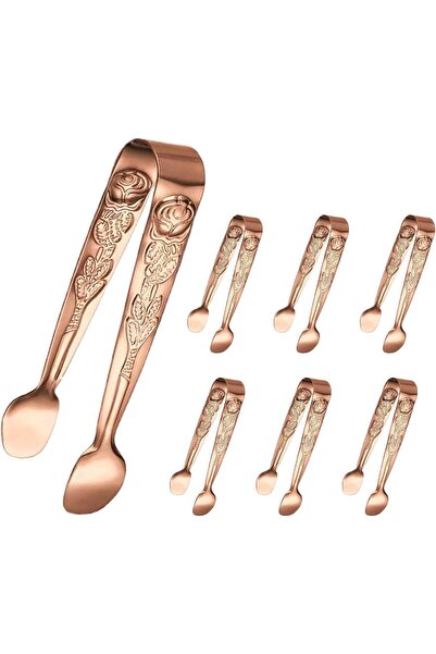 Arabest 6Pcs Stainless Steel Rose Gold Serving Tongs, Vintage Rose Design, 4I...