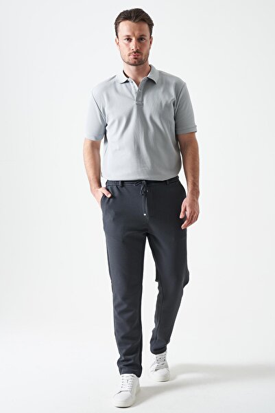 TENA Men's Anthracite Half-Elastic Waist Mendi Knitted Jacquard Trousers