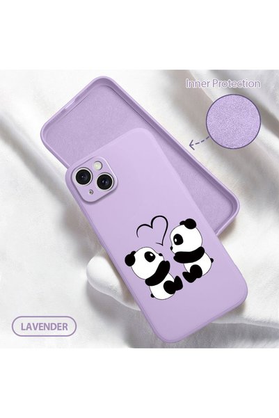Hontinga iPhone 15 Plus Uyumlu Panda Deseni Içi Kadifeli Kamera Korumalı Yumu...