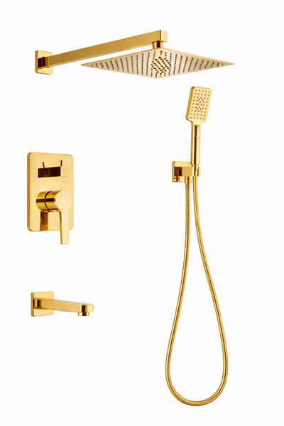 DELEN YAPI Ankastre Altın Gold Yağmur Duş Seti Kare Tepe Duşlu El Duşlu Banyo...