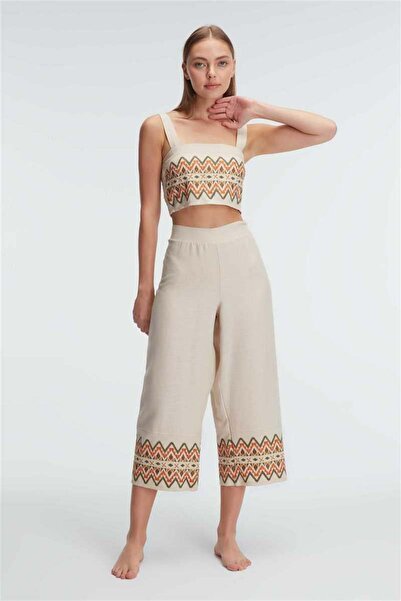 Findit Strappy Hollow Out U-Neck Geometric Summer Long Embroidery Detailed Pa...