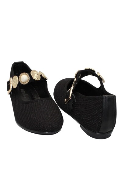 Bluefeet Black Fabric Buckle Strap Daily Ballerina Shoes