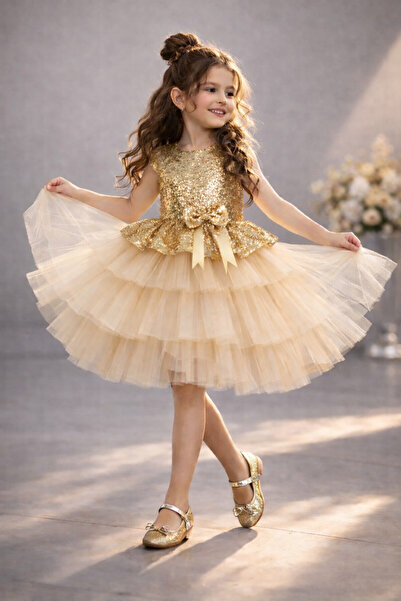 RUMİ KİDS Kız Çocuk Tüllü Abiye Parti Ve Doğum Günü Elbisesi Etekli
