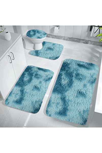 Magdeal Set of 4 Non-Slip Bath Mats, Fluffy Material, Turquoise