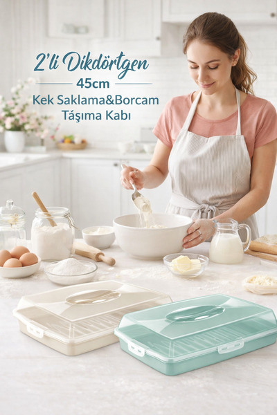 PONÇİK STORE 2 Pieces Rectangular Cake Pastry Storage Container, Lockable Gla...