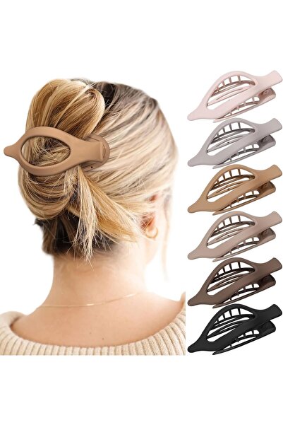 Arabest مجموعة من 6 مشابك شعر للنساء، مشابك كبيرة مسطحة محايدة اللون، سطح مان...
