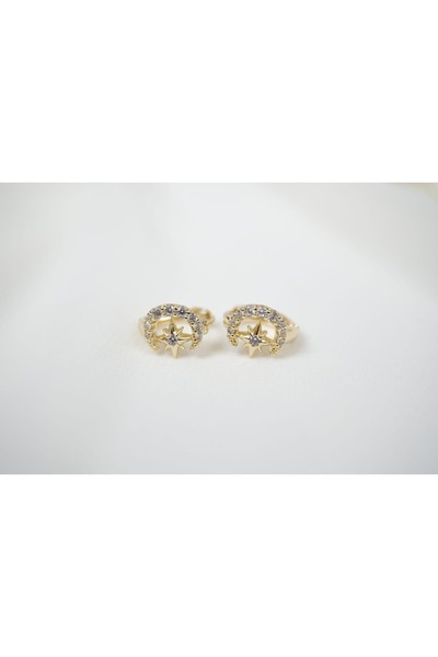 ATELİER TUĞBA Kp333 Star-Detail Stone-Encorded Gold Earrings (Diameter 10 mm)