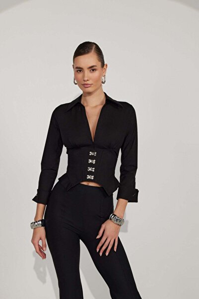 NOK İSTANBUL Essential 100% Cotton Corset Shirt Black
