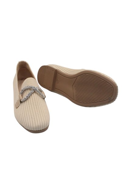 Bluefeet Beige Knitwear Stone Women's Heeled Ballerina Shoes