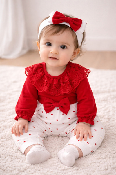 cayzen Kalp Patterned Baby Girl Jumpsuit Set ❤️