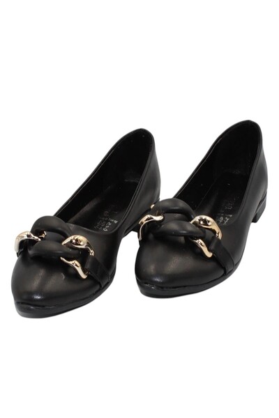 Bluefeet Black Leather Buckle Casual Ballerina Shoes