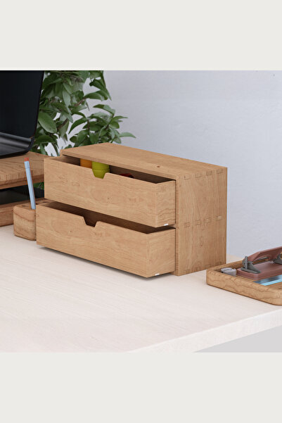 Woodsaka Desna Two-Tier, Two-Drawer Mini Cabinet |