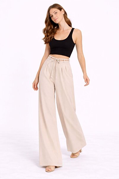 b buhari bykoc High Waist Binding Zip Detail Wide-Leg Palazzo Pants