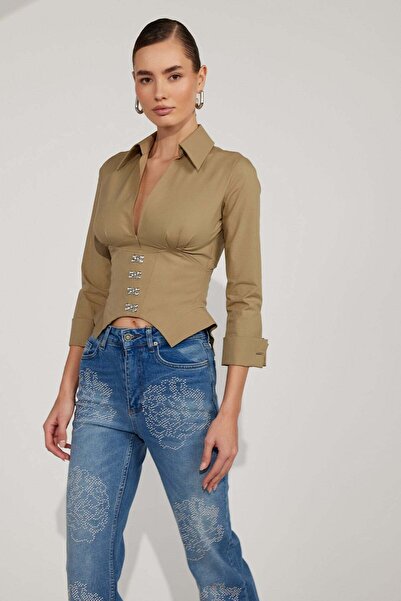 NOK İSTANBUL Essential 100% Cotton Corset Shirt Bronze Brown