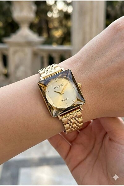 Ferrucci Gold Square Case Women's Wristwatch |   25mm Steel Case, Gold Metal ...