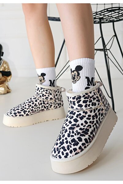 Bluefeet Stlpz158 Black and White Cheetah Suede Fur-Lined Boots