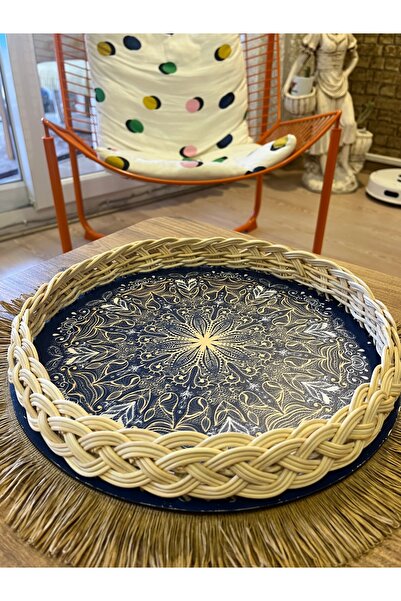 Rüya Dizayn Dekoratif rattan bambumasa sunum tepsisi 30 cm
