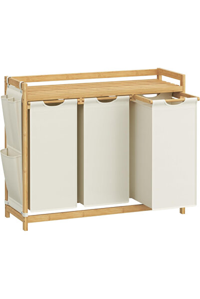 SONGMICS Laundry Hamper with 3 Compartments and Bamboo Top Shelf, 3 x 50 Lite...