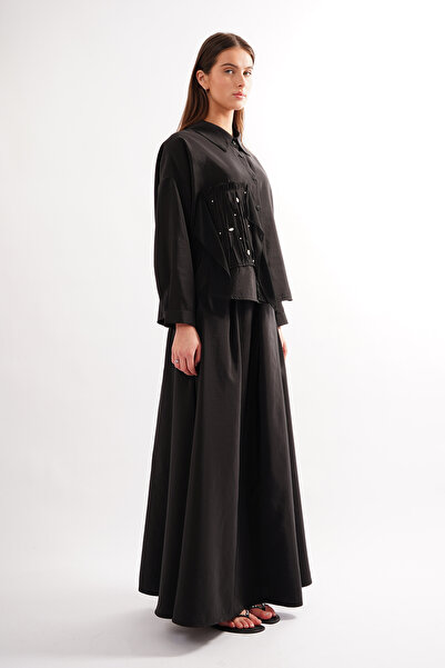 Ceremony Chiffon Detail, Rhinestone and Stone Embellished Dubai Suit 913 Black