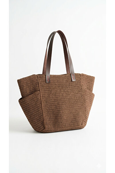 Aysha co El Yapımı Kağıt İp Çanta | El Örgüsü Plaj Çantası – 50×33×12cm