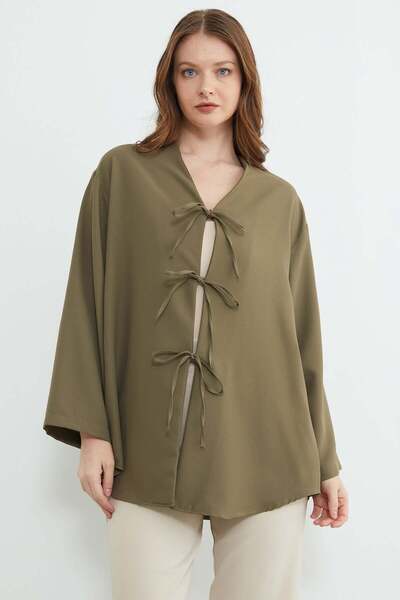 Fulla Moda Fullamodest Front Open Tie-Detail Casual Kimono