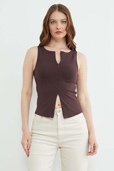 Fulla Moda Basic Double Zipper Blouse