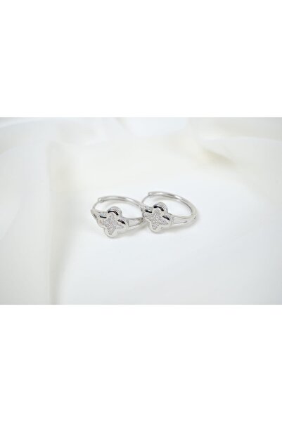 ATELİER TUĞBA Kp354 Color Clover Model Stone-Set Hoop Earrings (Inner Diamete...