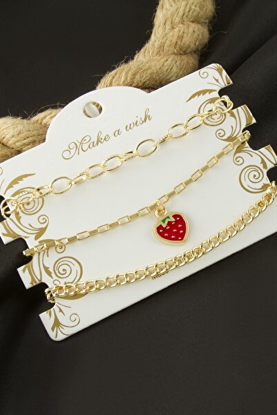 Bijuteri Net Strawberry Chain Bracelet 3 Pieces
