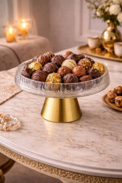 Dania Luxury glass serving dish with a gold metal base – 17 cm | 10 cm high 🍰