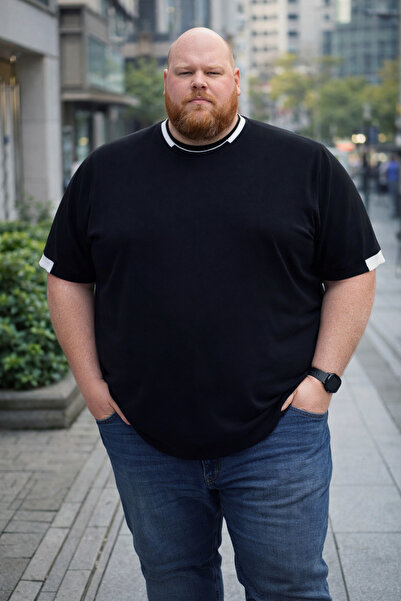 Maccali Men's Plus Size Summer Knitwear Black T-Shirt