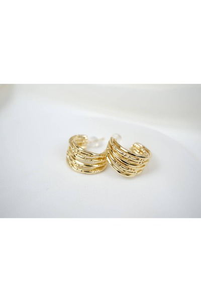 ATELİER TUĞBA Kp351 Multi-Ring Form Gold Earrings (Diameter 15 mm)