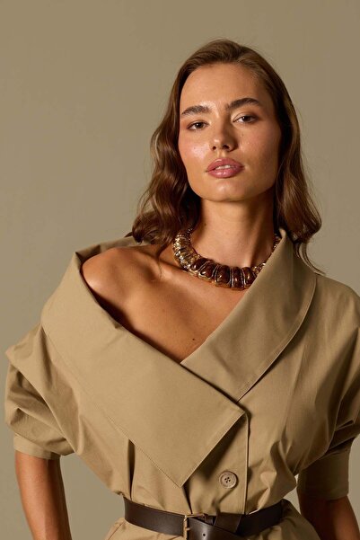 NOK İSTANBUL Iconic Lady Di 100% Cotton Shirt Bronze Brown