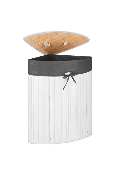 SERSIMO Triangular laundry basket with lid, bamboo and detachable fabric bag,...
