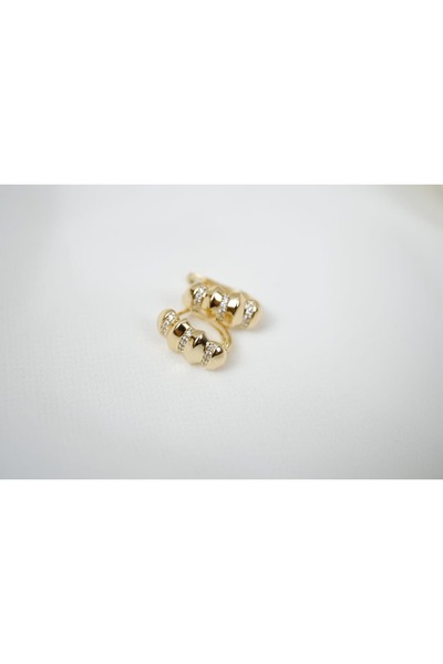 ATELİER TUĞBA Kp345 Bombeli Stone Stone Gold Earrings (Length 15 mm)