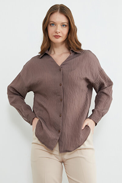 Fulla Moda Çizgili Jakarlı Salaş Gömlek