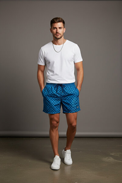 Piyera شورت سباحة رجالي منقوش سريع الجفاف شورت صيفي للشاطئ بخصر مطاطي ورباط-6020