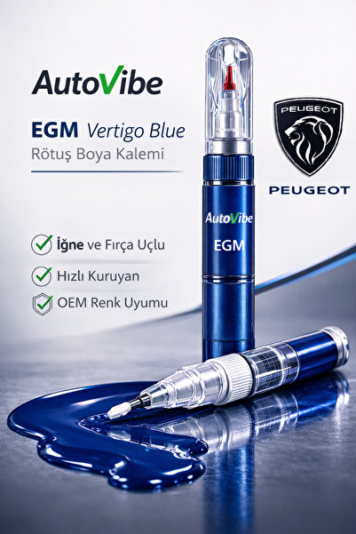 AutoVibe Peugeot Rötuş Boya Kalemi EGM Vertigo Blue Vertigo Mavi 2Si1Arada Çi...