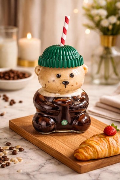 cashen Thick Glass Teddy Bear Cup with Straw |   Coffee Milkshake Smoothie Cute Design