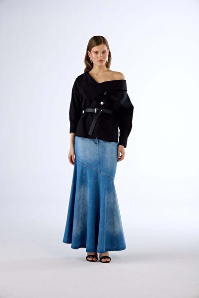 NOK İSTANBUL Iconic Lady Di 100% Cotton Shirt Black