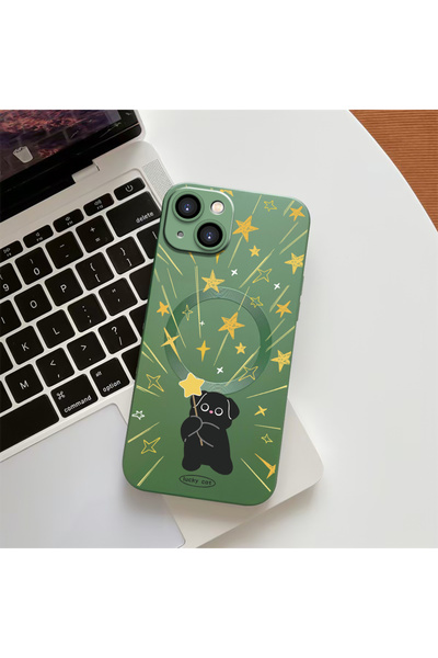 Hontinga iPhone 15 Plus Compatible Cat Pattern Transparent Magsafe Wireless S...