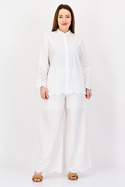 JASON WU Women 2 Pieces Eyelet Shirt And Palazzo Pants, White