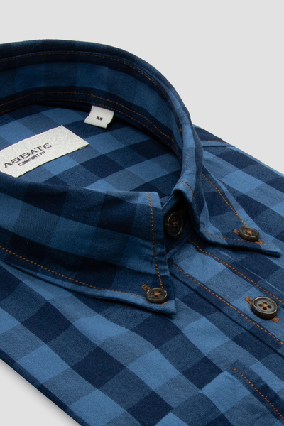 Abbate Natte Denim Cotton Lu Comfort Fit Navy Blue Button-Down Collar Men's C...